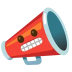 megaphone + grimacing face