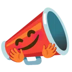 megaphone + smiling face with open hands