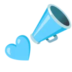 megaphone + light blue heart