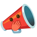 megaphone + face with open eyes and hand over mouth