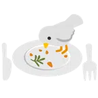 นกพิราบขาว + จานพร้อมส้อมและมีด