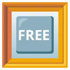 gerahmtes Bild + Wort „Free“ in blauem Quadrat
