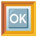 gerahmtes Bild + Großbuchstaben OK in blauem Quadrat