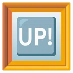 gerahmtes Bild + Schriftzug „UP!“ im blauen Quadrat
