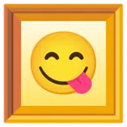 gerahmtes Bild + sich die Lippen leckendes Gesicht