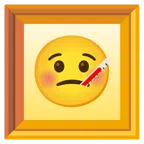 gerahmtes Bild + Gesicht mit Fieberthermometer