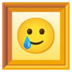 gerahmtes Bild + lachendes Gesicht mit Träne