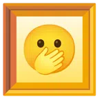 gerahmtes Bild + Gesicht mit offenen Augen und Hand über dem Mund