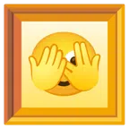 gerahmtes Bild + Gesicht mit durch die Finger linsendem Auge