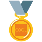 Goldmedaille + Wort „Cool“ in blauem Quadrat