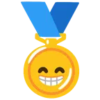 Goldmedaille + strahlendes Gesicht mit lachenden Augen