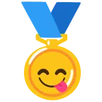 Goldmedaille + sich die Lippen leckendes Gesicht