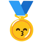 Goldmedaille + küssendes Gesicht mit lächelnden Augen