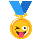 medal za 1. miejsce + twarz wystawiająca język i puszczająca oko
