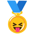 medal za 1. miejsce + twarz ze zmrużonymi oczami wystawiająca język