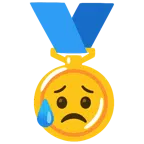 medal za 1. miejsce + smutna twarz z wyrazem ulgi