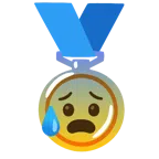 medal za 1. miejsce + zaniepokojona twarz oblana potem