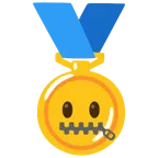 medal za 1. miejsce + twarz z zamkiem błyskawicznym na ustach