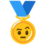medal za 1. miejsce + twarz z podniesioną brwią
