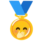 medal za 1. miejsce + twarz z ręką na ustach