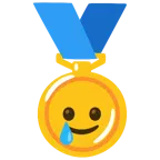 Goldmedaille + lachendes Gesicht mit Träne