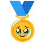 Goldmedaille + Gesicht, das Tränen zurückhält