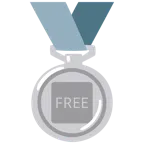 Silbermedaille + Wort „Free“ in blauem Quadrat