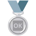 Silbermedaille + Großbuchstaben OK in blauem Quadrat