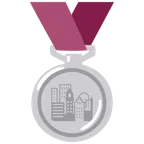 Silbermedaille + Sonnenuntergang in der Stadt