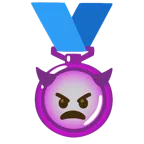 Silbermedaille + wütendes Gesicht mit Hörnern