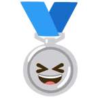 Silbermedaille + Grinsegesicht mit zugekniffenen Augen