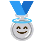 Silbermedaille + lächelndes Gesicht mit Heiligenschein