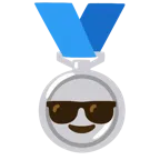 Silbermedaille + lächelndes Gesicht mit Sonnenbrille