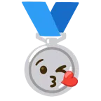 Silbermedaille + Kuss zuwerfendes Gesicht