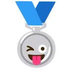 Silbermedaille + zwinkerndes Gesicht mit herausgestreckter Zunge