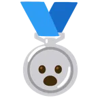 Silbermedaille + Gesicht mit offenem Mund