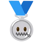 Silbermedaille + Gesicht mit Reißverschlussmund