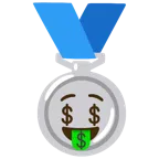 Silbermedaille + Gesicht mit Dollarzeichen