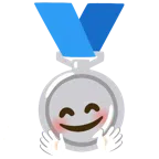 Silbermedaille + Gesicht mit umarmenden Händen
