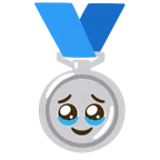 Silbermedaille + Gesicht, das Tränen zurückhält