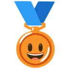 Bronzemedaille + grinsendes Gesicht mit großen Augen