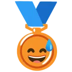 Bronzemedaille + grinsendes Gesicht mit Schweißtropfen