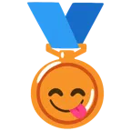 Bronzemedaille + sich die Lippen leckendes Gesicht