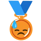 Bronzemedaille + bedrücktes Gesicht mit Schweiß