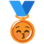 Bronzemedaille + küssendes Gesicht mit geschlossenen Augen
