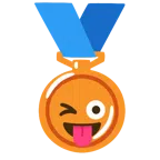 Bronzemedaille + zwinkerndes Gesicht mit herausgestreckter Zunge
