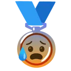 Bronzemedaille + besorgtes Gesicht mit Schweißtropfen