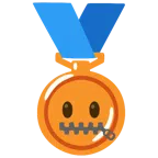 Bronzemedaille + Gesicht mit Reißverschlussmund