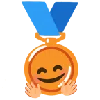 Bronzemedaille + Gesicht mit umarmenden Händen
