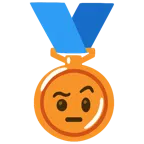 Bronzemedaille + Gesicht mit hochgezogenen Augenbrauen